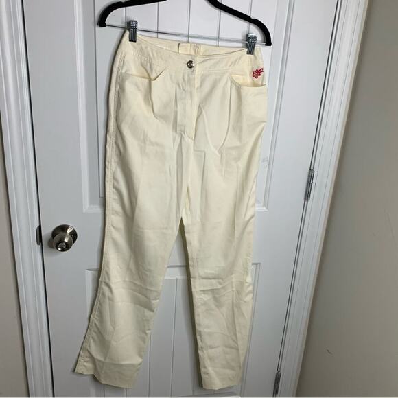 Escada floral Hawaii tropical embroidered‎ pleated front white pants size 26 - Picture 3 of 11